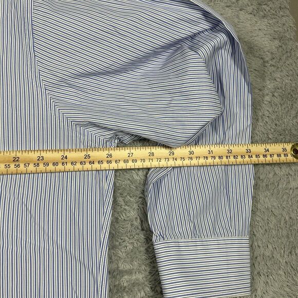 Gitman Bros Shirt Mens 17.5 x 33 Blue Striped Oxford Button Down Long Sleeve USA - Picture 5 of 7